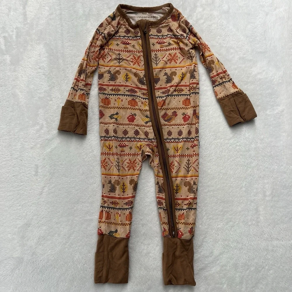 Little Sleepies Harvest Fair‎ Isle Sleeper Baby Sz 0-3m Fall Forest Acorn Leaves